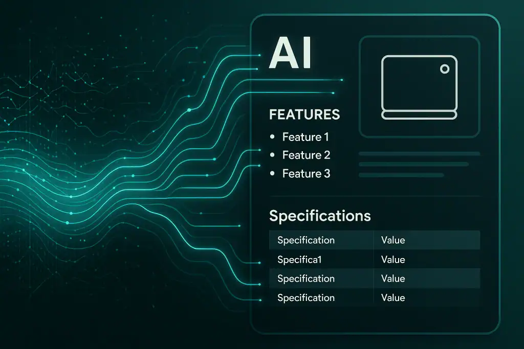 Automated generation of e-commerce product feature lists and specifications with AI
