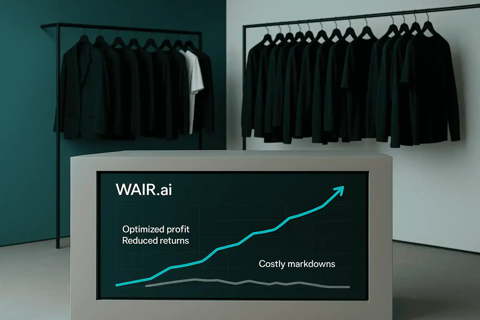 High-tech retail analytics display showcasing profit and returns data for Wairforretail.