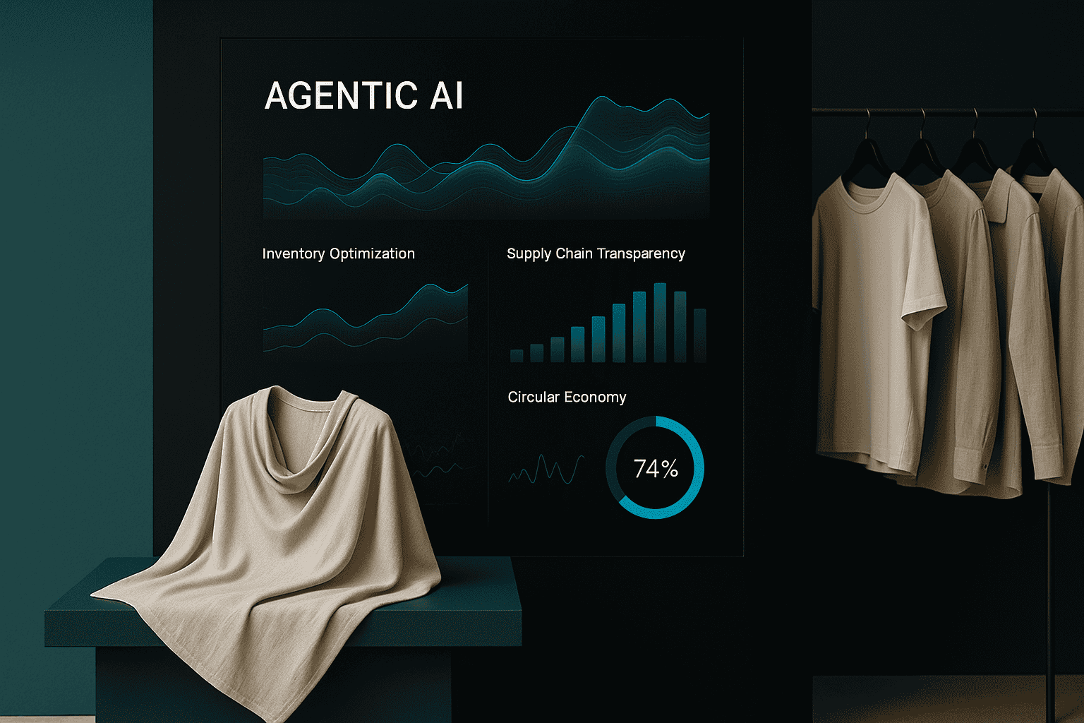 Professional analyzing sustainable fashion data on WAIR.ai interface powered by agentic AI for ethical innovation and brand success